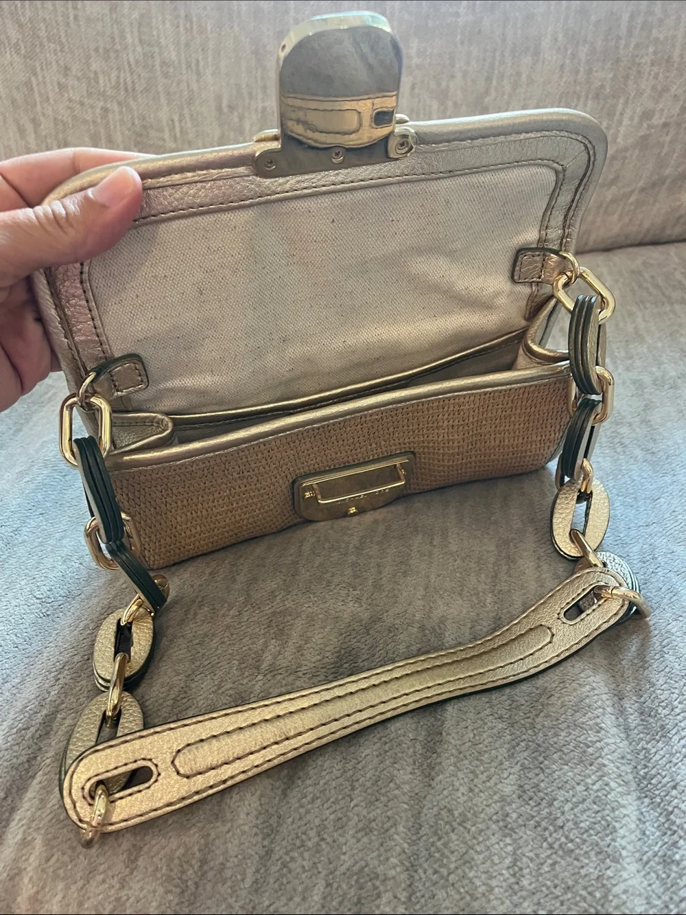 Michael Kors Tan Woven Clutch with Gold Trim